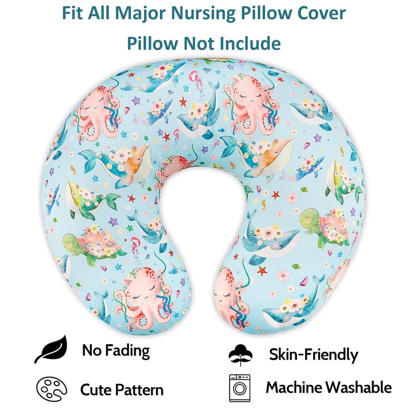 DILIMI Nursing Pillow Cover Stretchy Removable Cover for Breastfeeding Pillows, Ultra Soft Comfortable Slipcover for Baby Girl and Boy, Ocean World - Image 4